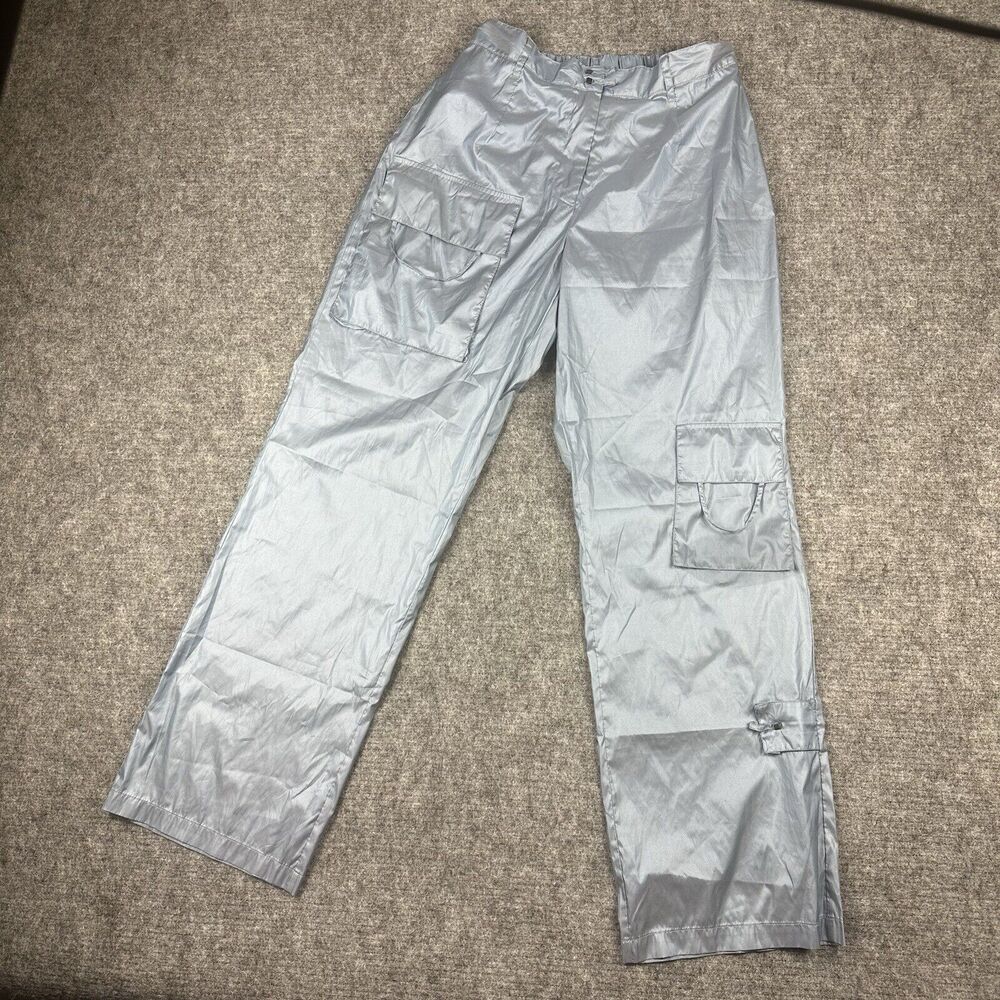 Animale France Pants Women Medium Blue Satin Cargo Stretch Waist